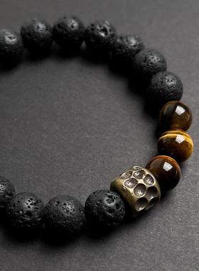 黑曜石火山石双拼珠子手链