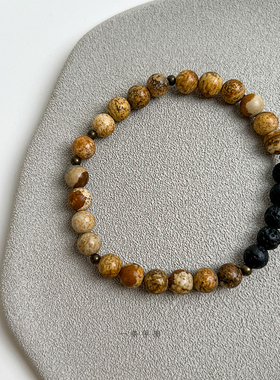 原创设计图画石手链火山石简约个性天然石小手串男女款礼物饰品