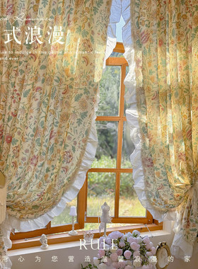 美式田园风碎花窗帘法式复古半帘