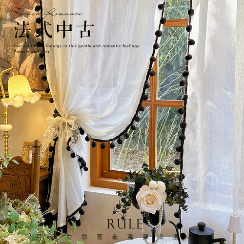 法式中古日式亚麻纱帘门帘原木风