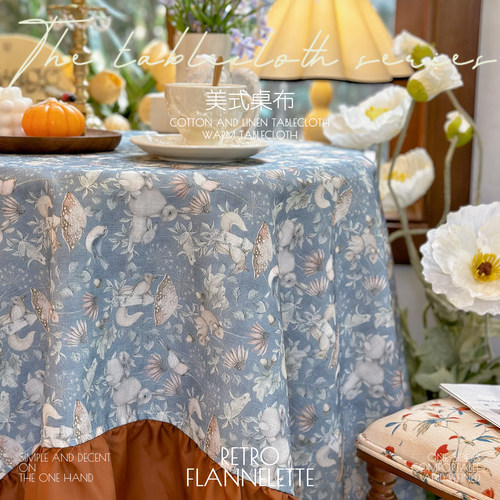 美式复古印花桌布荷叶边高级感
