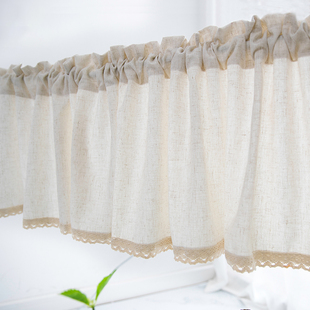 纯色美式 饰帘头成品 乡村北欧棉麻小窗户窗帘厨房半帘短帘穿杆帘装
