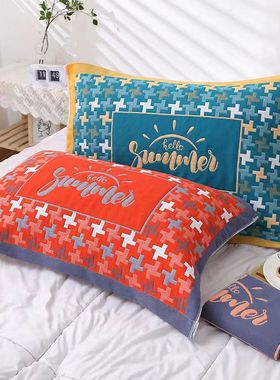 纯棉枕巾一对装全棉纱布加大加厚枕头巾四季复古成人情侣盖巾吸汗