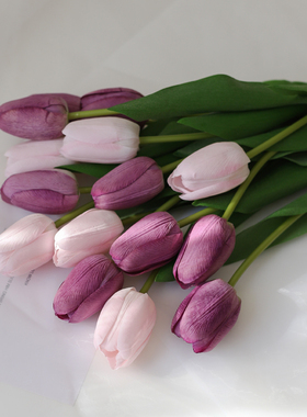 【手感保湿】紫色郁金香仿真花假花桌面摆花装饰绢花插花手捧花