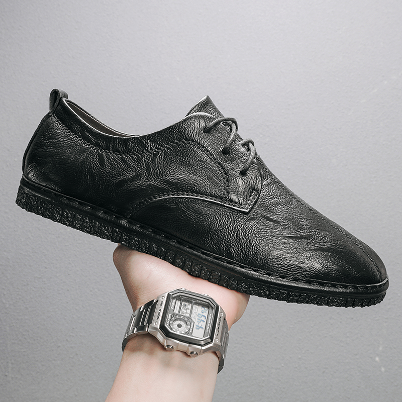 2025秋冬新款商务休闲鞋复古英伦风圆头小皮鞋百搭平底单鞋男士潮