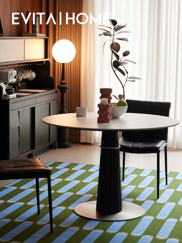 现代轻奢实木岩板餐桌客厅家用小户型餐厅大圆桌饭桌圆形洽谈桌子