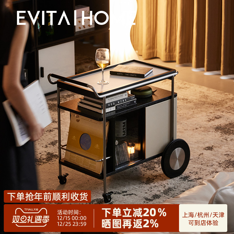 Hygge推车轻奢客厅可移动沙发边几柜法式多功能岩板茶几小桌子