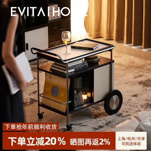 Hygge推车轻奢客厅可移动沙发边几柜法式多功能岩板茶几小桌子