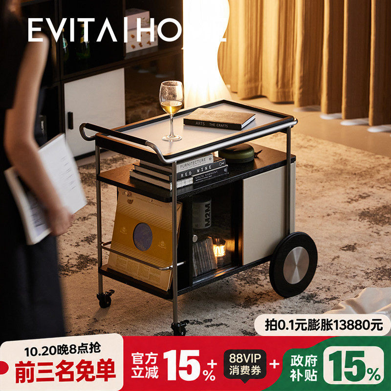 Hygge推车轻奢客厅可移动沙发边几柜法式多功能岩板茶几小桌子