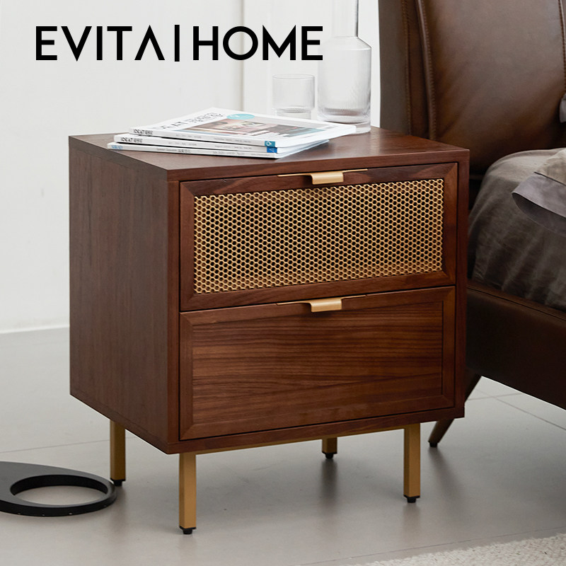 轻奢都市实木床头柜客厅沙发边柜现代简约边几美式卧室收纳床边柜