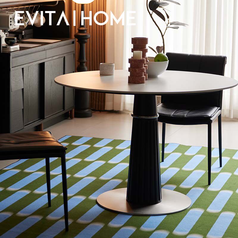 现代轻奢实木岩板餐桌客厅家用小户型餐厅大圆桌饭桌圆形洽谈桌子