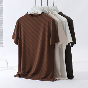 木耳半高领短袖 上衣 T恤女2023夏胖mm200斤宽松显瘦内搭遮肚子半袖