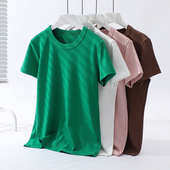 纯棉正肩短袖 T恤女夏大码 胖mm200斤宽松显瘦V领纯色百搭遮肉上衣