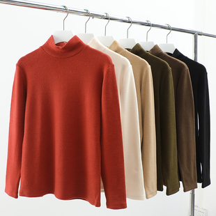 半高领磨毛发热打底衫 保暖上衣 女德绒加绒秋冬胖mm200斤内搭长袖