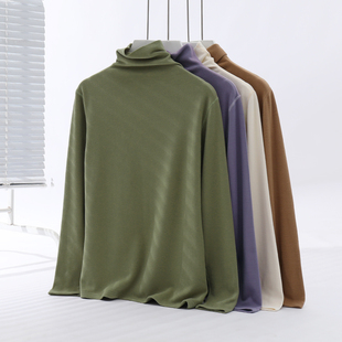 高领德绒打底衫 胖mm宽松显瘦洋气保暖内搭加绒磨毛上衣 女秋冬大码