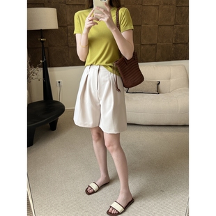 2025夏季新款百搭抗皱高腰阔腿五分裤中裤宽松显瘦休闲西装短裤女