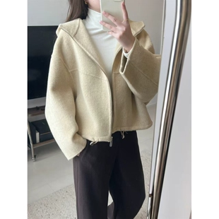 【短拉链双面呢】2025秋冬极简宽松显瘦连帽羊毛大衣毛呢外套