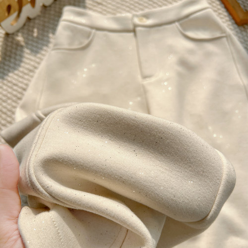 山羊绒亮片阔腿裤桑蚕丝萝卜裤