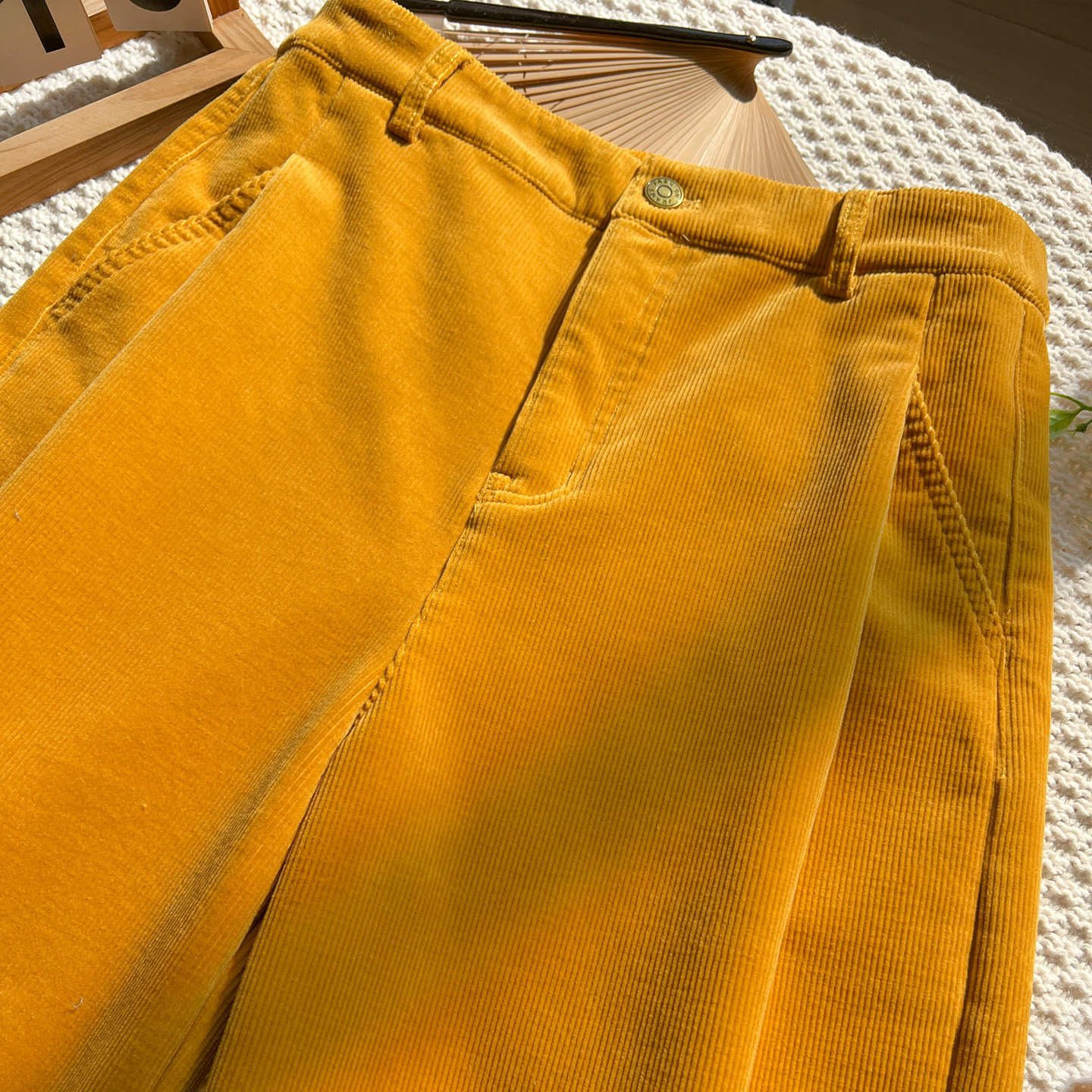 灯芯绒通勤加绒高腰九分裤