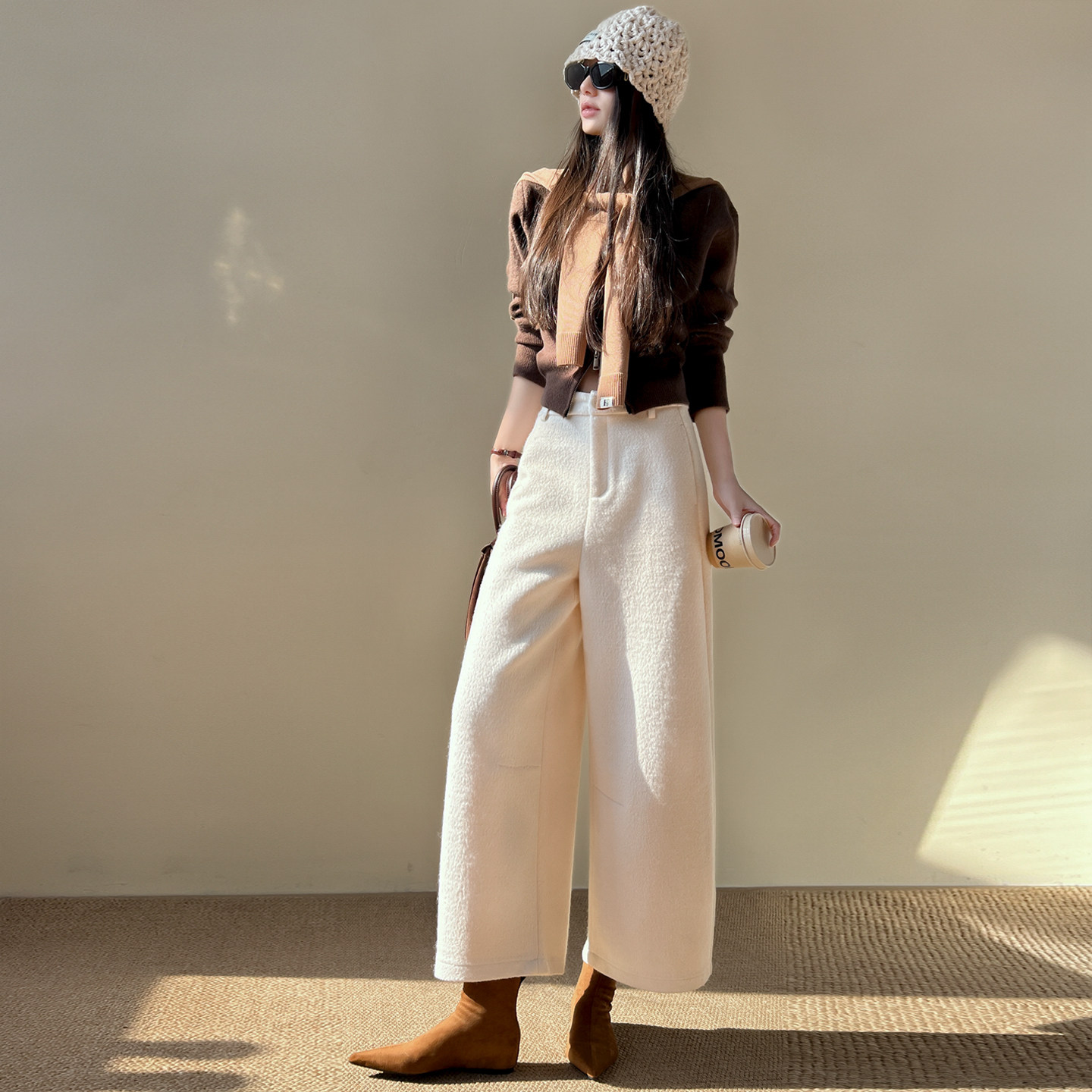 今年流行羊毛呢肌理感九分裤女秋冬垂坠感高腰窄版显瘦显高阔腿裤,女装/女士精品,大码裤装,淘宝优惠券,粉丝福利购,淘宝优惠卷