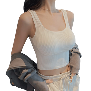 吊带女背心内搭外穿带胸垫运动美背打底上衣ins抹胸辣妹短款夏季