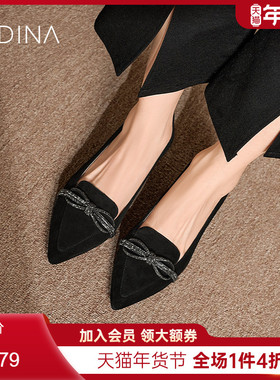 卡迪娜新品真皮上班粗高跟单鞋乐福鞋中口鞋KL241547