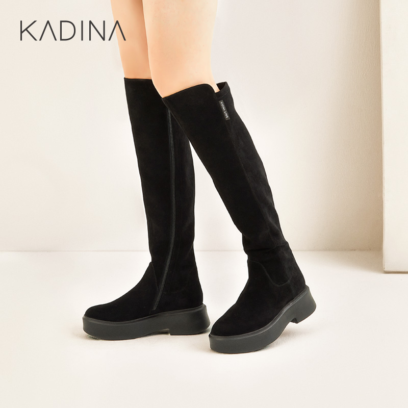 卡迪娜冬季新款休闲拉链中跟女鞋