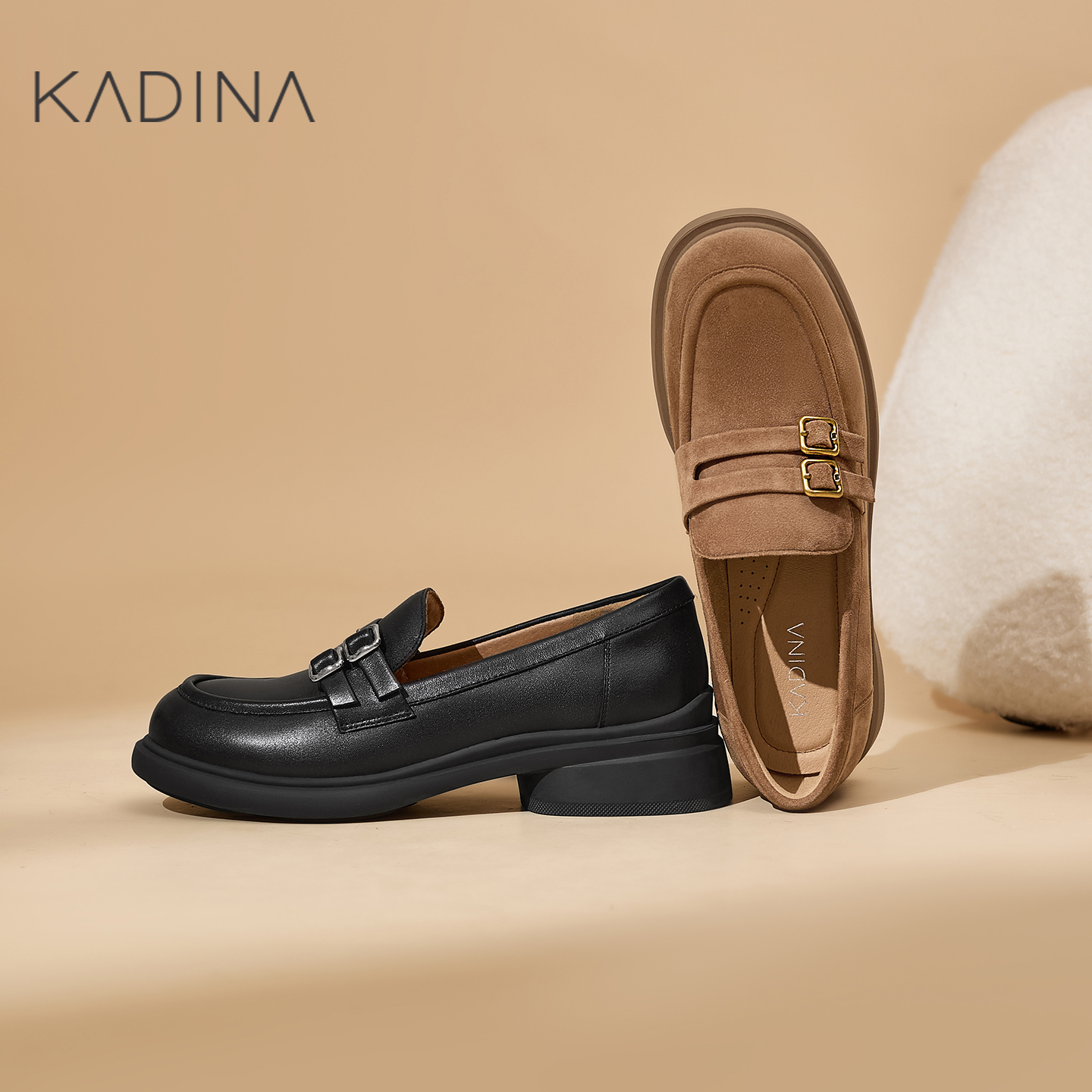 卡迪娜真皮乐福鞋2025新款小皮鞋女款英伦风软底不累脚KL254107
