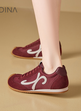 卡迪娜2025新款红色德训鞋透气休闲鞋小白鞋多巴胺KCL254303