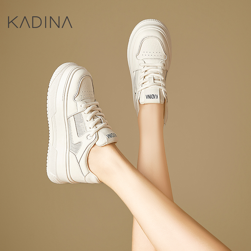 卡迪娜2025年春夏季新款网面透气松糕厚底休闲鞋小白鞋KWCS250106