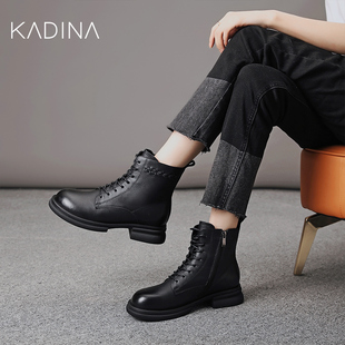 卡迪娜真皮马丁靴女款 英伦风超火高级感炸街短靴KA224901 2025新款