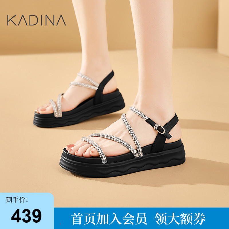 卡迪娜2025年夏季新款松糕厚底增高水钻罗马风凉鞋露趾女KM257502