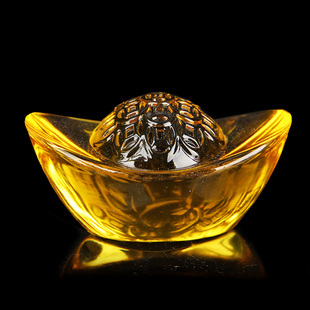 合成黄水晶元宝摆件 铜钱金钱图案款家居装饰黄金万两元宝