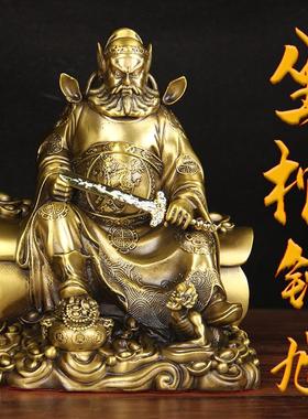 黄铜钟馗天师摆件坐棺发财魁星点斗家居佛堂办公室供奉镇宅装饰品