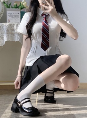 原创jk弹力收腰显身材短袖衬衫白色百搭制服学院纯欲风衬衣短中裙