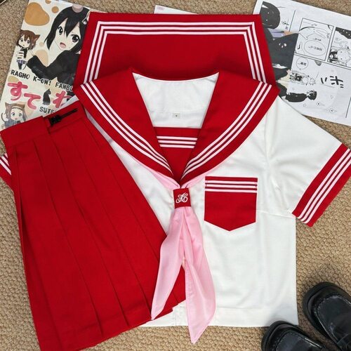 基础款jk日系可爱多巴胺红色短袖制服学院风水手服女套装校服套装