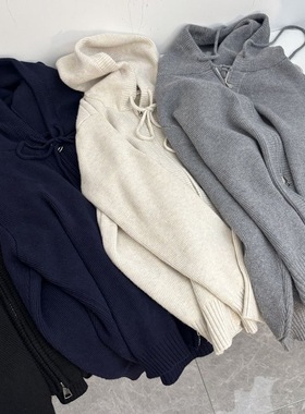 jk制服日系百搭灰色针织帽衫卫衣外套拉链宽松开衫秋冬少女校供感