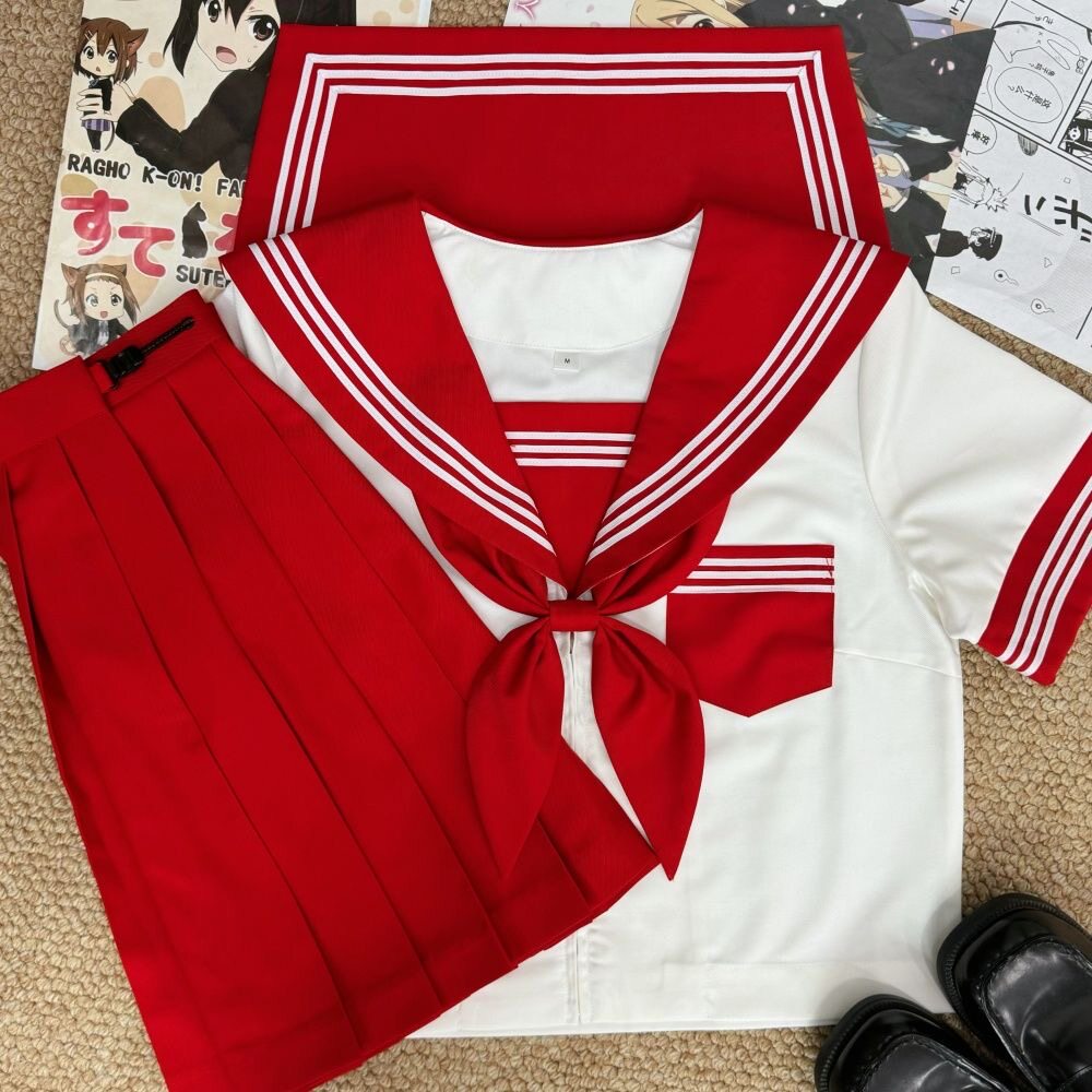 正版原创jk日系基础款水手服可爱女学院风多巴胺红领三本套装短袖图片