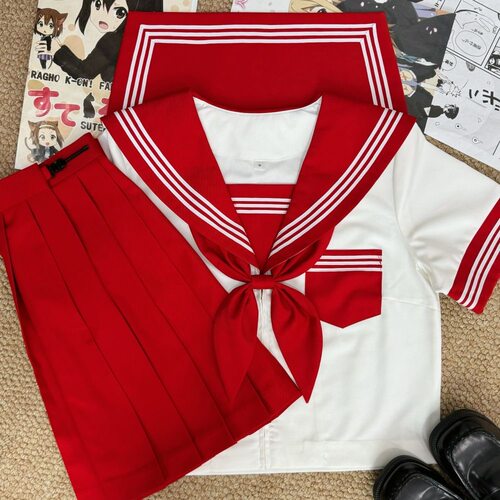 正版原创jk日系基础款水手服可爱女学院风多巴胺红领三本套装短袖