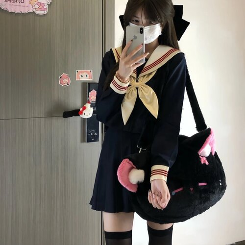 日系水手服jk制服套装米领三本学院风校供基础款长袖袖百褶裙套装