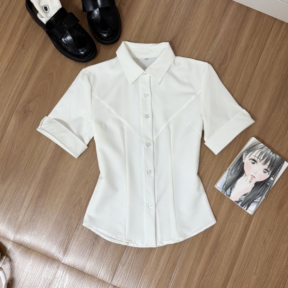 收腰衬衫正统学生百搭青春少女JK校供感上衣制服日系白色泡泡袖短