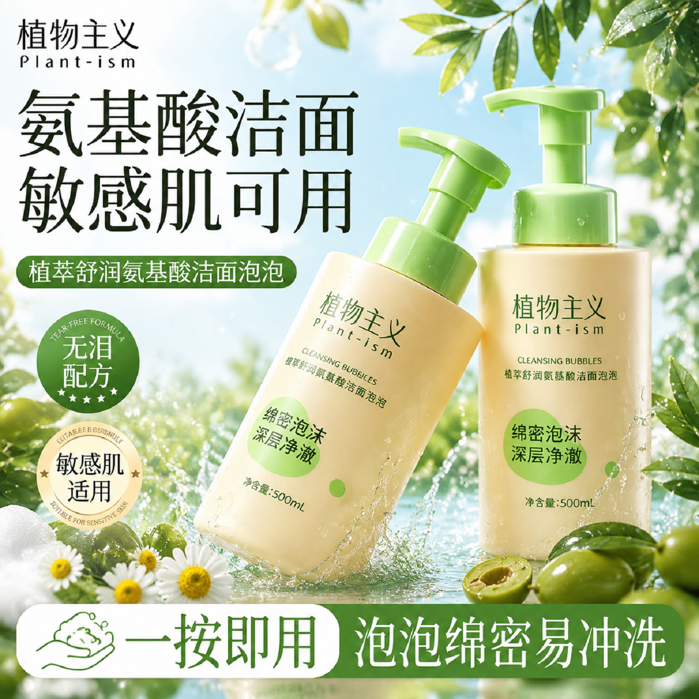植物主义洁面慕斯氨基酸敏感肌可用适孕妇女清洁洗面奶官方正品