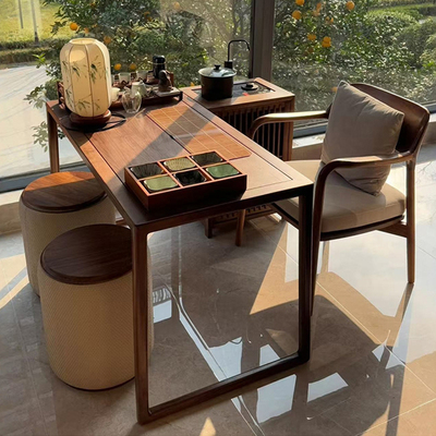 黑胡桃木阳台茶桌椅组合新中式客厅小户型实木泡茶台办公家用茶几