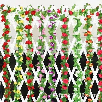 仿真玫瑰花藤条 缠绕篱笆客厅壁挂吊顶仿真藤条 婚庆装饰塑料假花