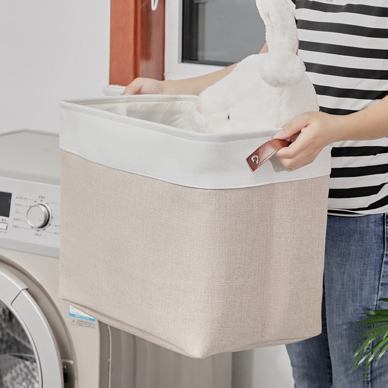 纯色亚麻收纳箱可折叠家用桌面杂物整理收纳盒脏衣服收纳篮