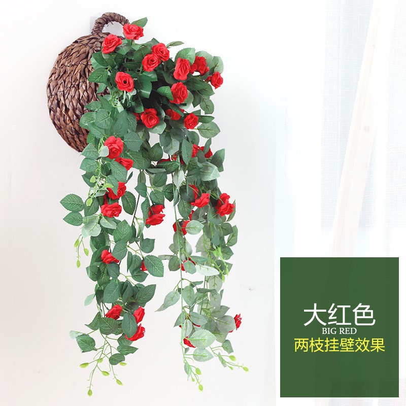仿真玫瑰壁挂室内假花藤条婚庆客厅墙面装饰垂吊塑料藤蔓蔷薇吊篮