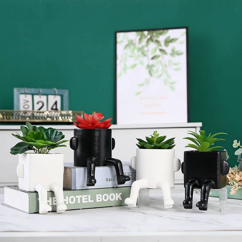 跨境创意假花多肉陶瓷花盆居家桌面摆件仿真绿植办公室桌面小盆栽