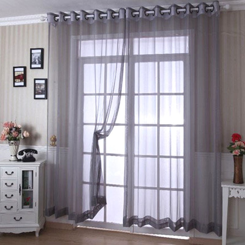 现代美式窗帘百搭纯色窗纱 阳台飘窗纱帘 半遮光单色纱窗帘纱