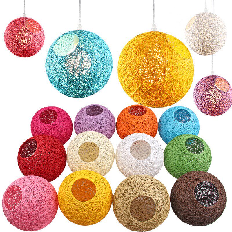 现代简约藤艺吊灯彩色空中装饰灯罩创意麻球吊灯藤球酒店婚庆布置