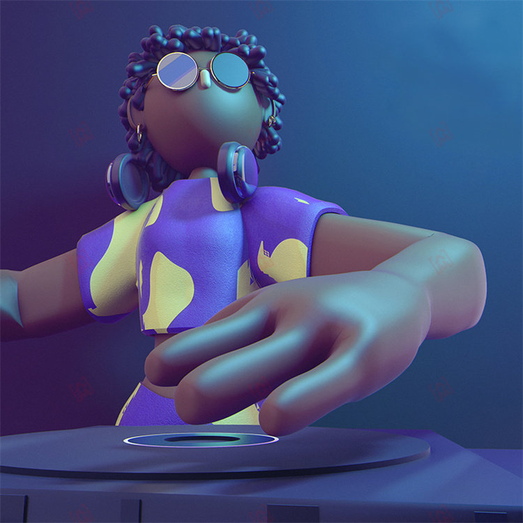 dj音乐打碟酒吧抽象卡通形象角色人物男孩三维c4d模型3d素材贴图